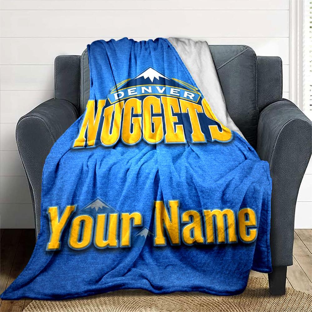 Name Custom Denver Nuggets Print Flannel Blanket High Quality Warm Comfortable Cover for All Seasons Perfect for Gifts Home Decor