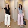 Women's High Waist Wide Leg Pants Loose Trousers Summer Vintage Casual Linen Tencel Nine Point Pants