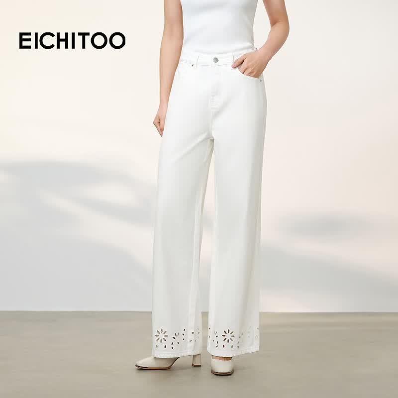 EICHITOO Women's Lyocell High-Waist Ankle Cutout Jeans
