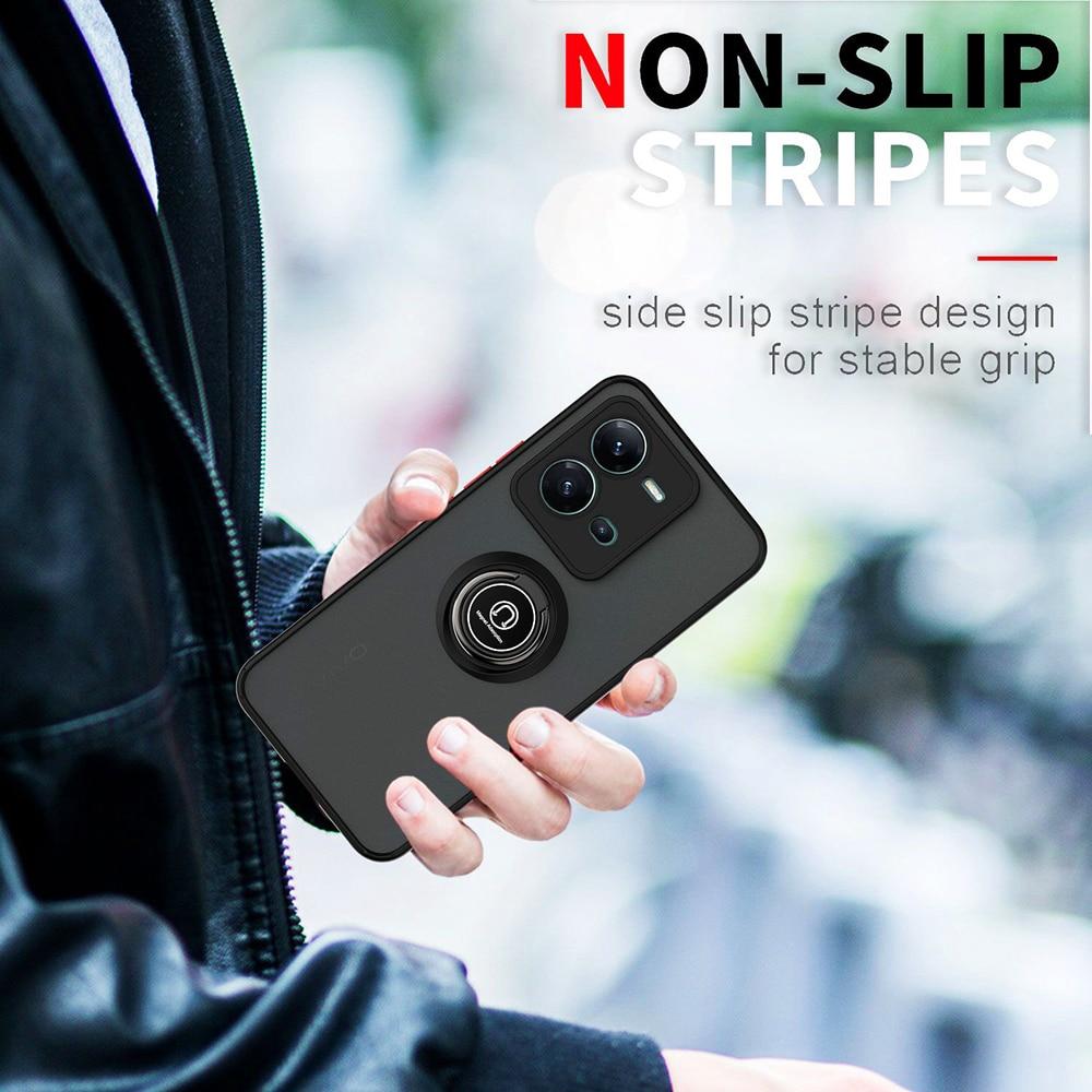 KEYSION Modische matte Hülle für VIVO V25 5G V25e, transparentes Silikon + PC-Ring-Ständer, stoßfeste Handyhülle für VIVO Y76 5G Y76S