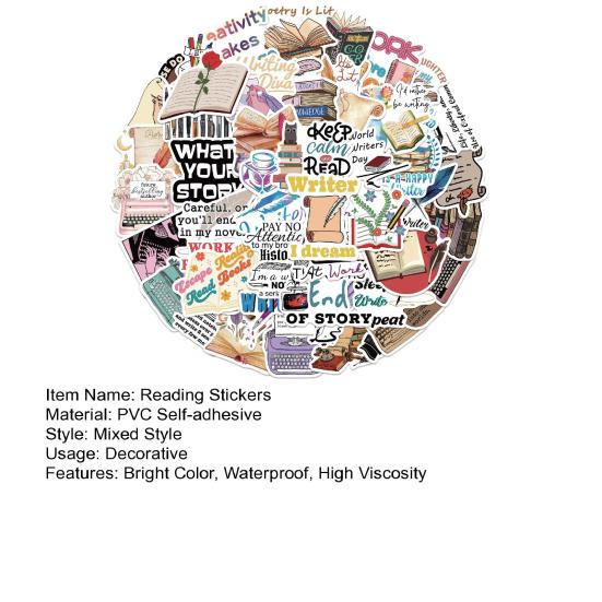 50 sztuk/zestaw naklejek dla miłośników czytania dla dzieci, nastolatków, pisarzy kreskówek, naklejki graffiti dla nauczycieli i uczniów, wodoodporne naklejki winylowe do