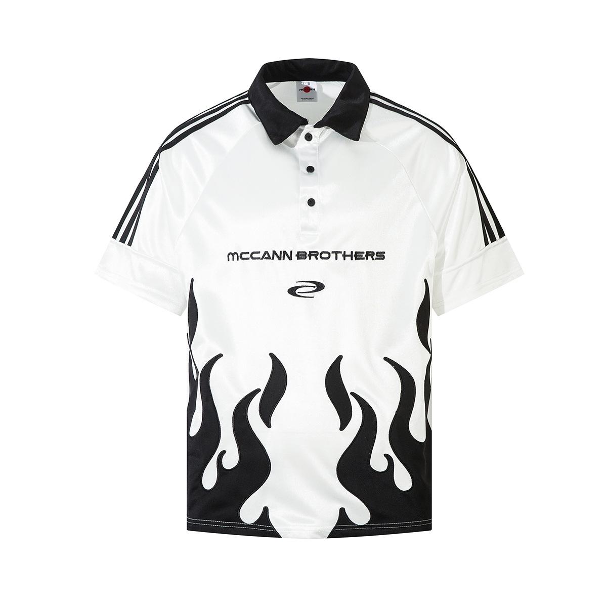 Men s summer American jersey short-sleeved flame color matching embroidered sports polo shirt lapel M белый