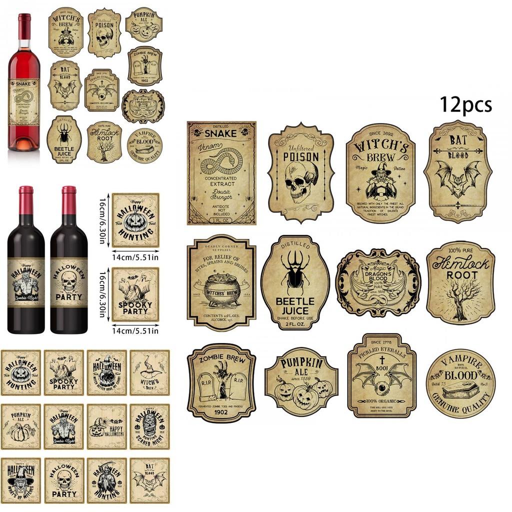 Halloween Vintage Flaschenaufkleber mit Kürbiskopf-Dekor zur Dekoration des Partyortes