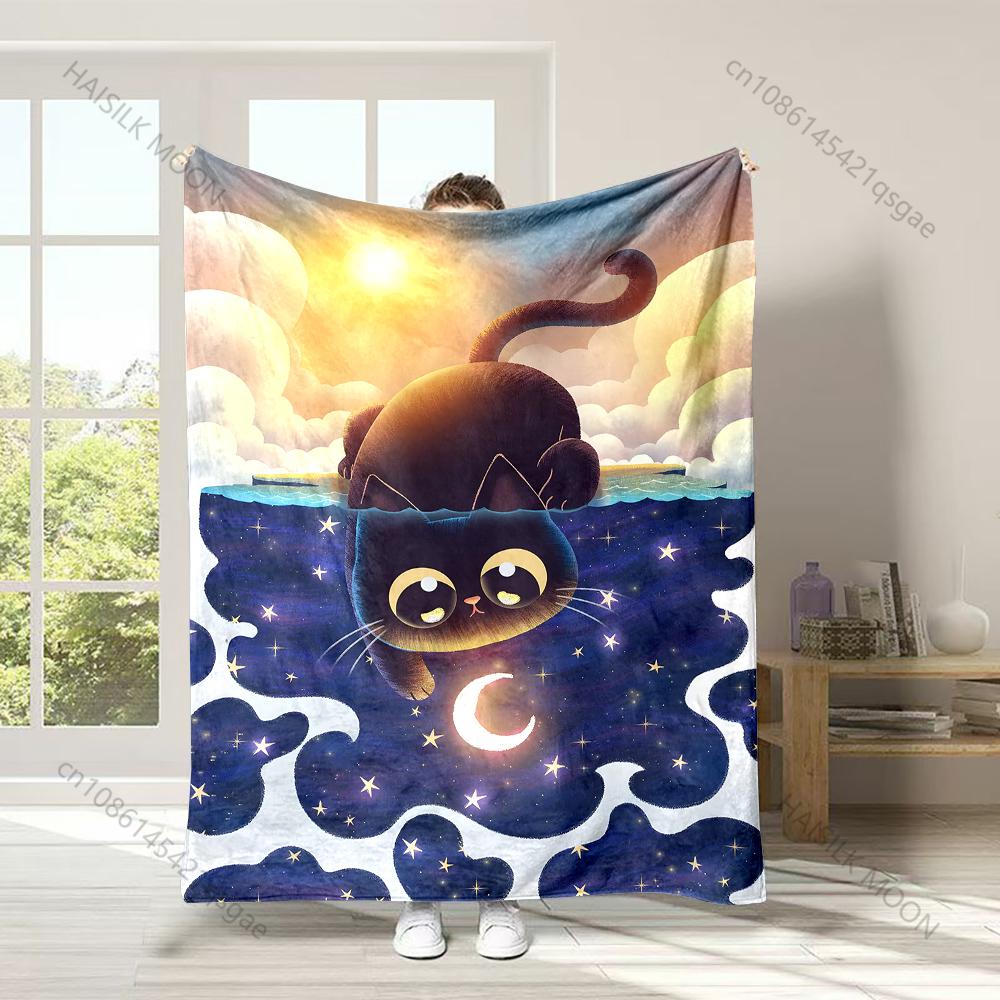 

1PC Black cat gazes stars Print Adult Children Warm Blankets Home Travel Car Soft and Comfortable Suitable for all seasons 75x100cm