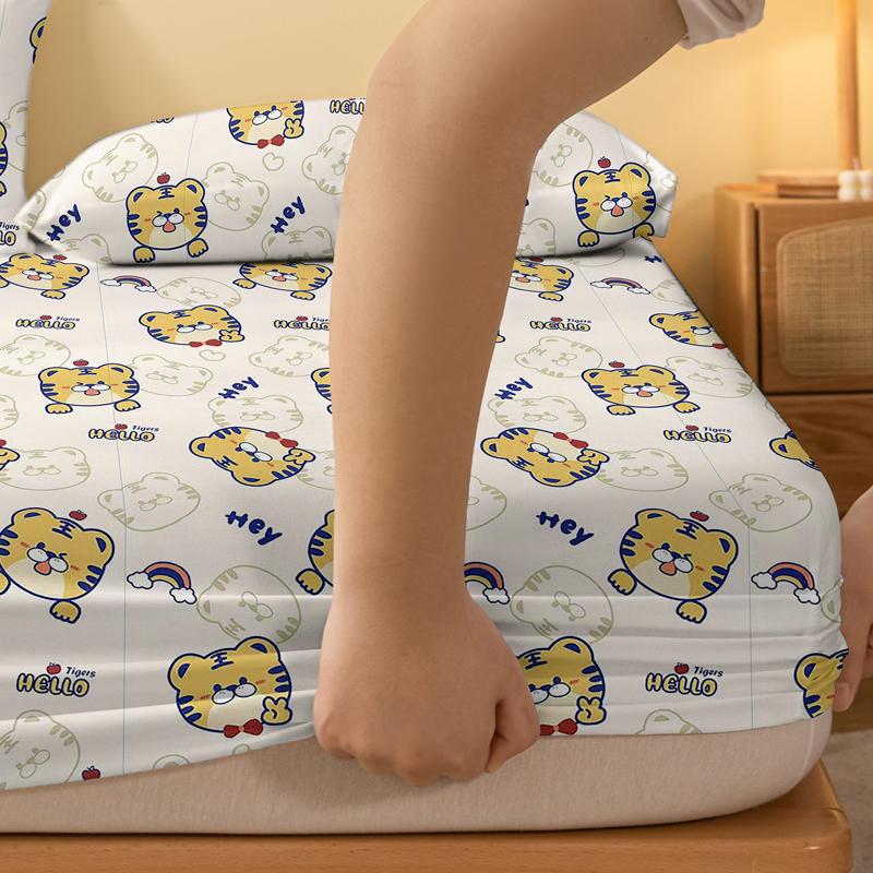 1 cartoon animal little tiger printed matte Fitted Sheet, bedroom printed bed cover, bedding (excluding pillowcases)