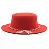 European, American and British Style Retro Fringed Pearl Chain Woolen Felt Hat Wide Brim Top Hat Flat Top Lady Hat Trendy Girl