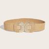 Weaving Waist Belt for Women Straw Weaving Braided Dress Belt with Gold Buckle