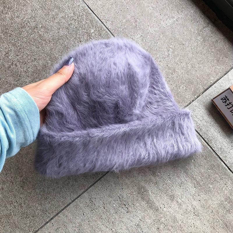 

Модні шапки-біні з кролячого хутра для жінок М яка тепла пухнаста зимова шапка для жінок Вітрозахисний капелюх-бонет В язана шапка-біні 54-60cm фіолетовий