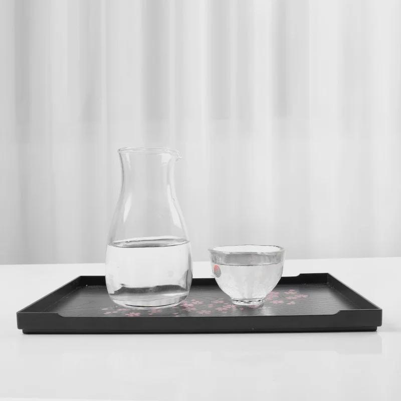 Japansk Kirsebærblomst Plastbrett - Rektangulært/Rundt, Imitert Trefiber, for Tekopper & Frukt, Svart