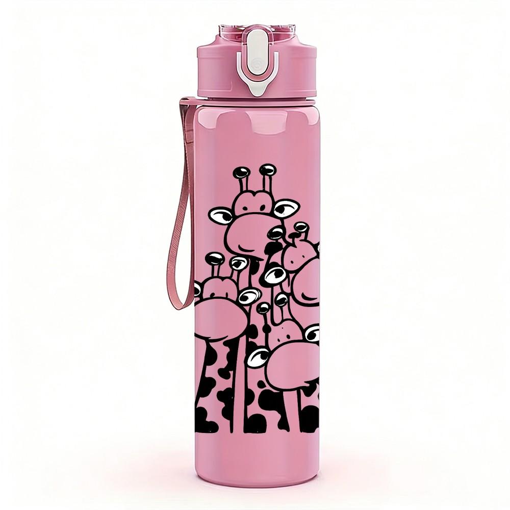 1PC Simple Clown Figure Print 750ml Color Plastic Sports Water Bottle Leakproof Flip Straw Lid Suitable for Sports Office Home Use