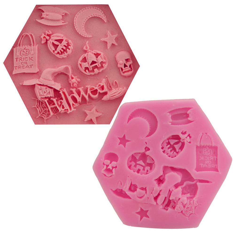 Halloween Wizard Theme Cake Mould DIY Silica Gel Baking Tool for Fondant Cake 8.3*8*0.9 cm#0