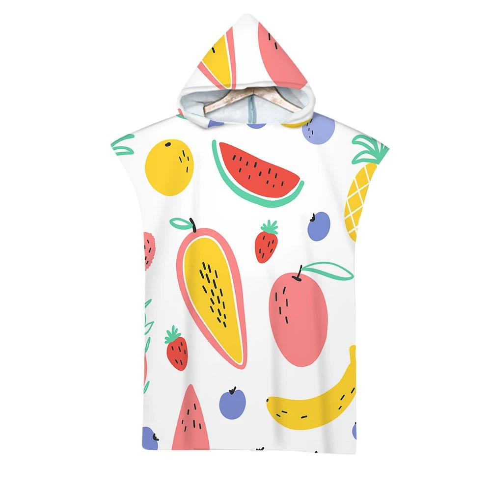 Tropical Fruits Print Hooded Beach Towel Microfiber Bath Towel Summer Poncho Surf Towel for Men Women, Changing Robe, Bathrobe