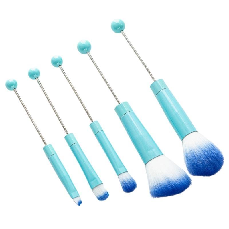 A52E Professional DIY Beaded Makeup Brushes Set Metal Handle Beadable Cosmetic Brush
