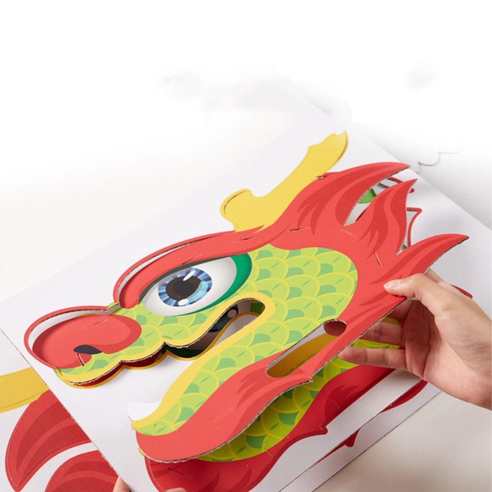Paper Chinese Dragon Head Mask Traditional Children's Making Material Pack Festival Supplies