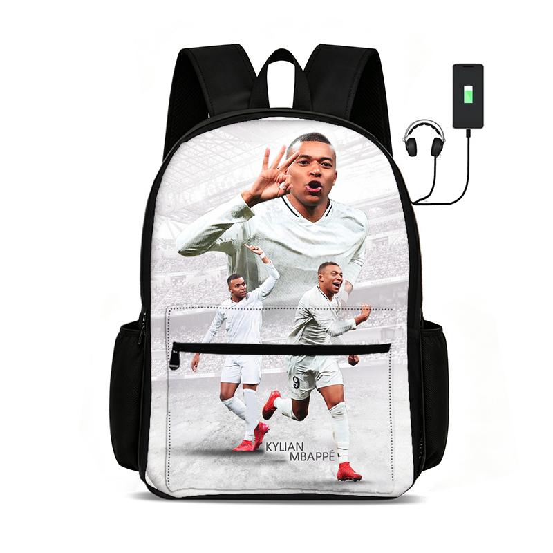 Voetbalster Rugzak M-Mbappe Rugzak Leren, Reizen Schooltassen Grote Capaciteit Tassen Voetbal Sport Student Rugzak
