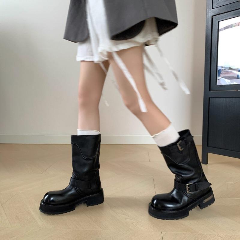 Dark Home Old Tooling Shoes Thick-soled Upturned Head Martin Boots Belt Short Boots Big Head Boots Locomotive Boots