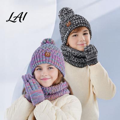 Versatile Winter Apparel for School Kids Set 3-Piece Gloves Hat Scarf Fleece Lined Beanies Neck