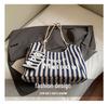 Canvas Striped Tote Bag - Women's College Style Handbag & Shoulder Bag