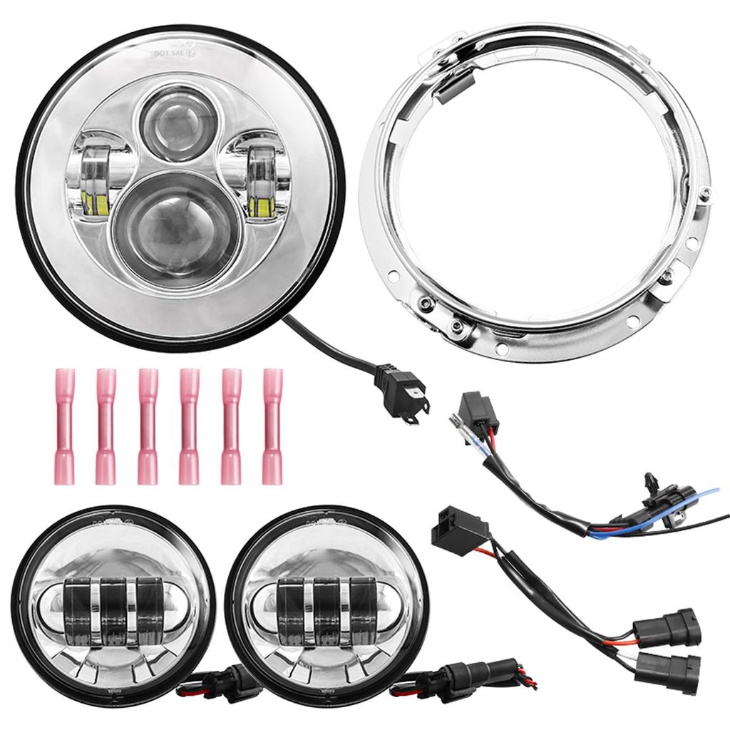 Yoothi Compatible Headlight and Fog Light Combo for Road Road Street and Electra Glide 7-Inch Harley-Davidson King, Glide, Glide, (Silver)