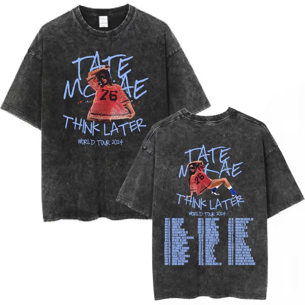 Trendy Tate Mcrae Greedy Album Tour Merch T Shirt Men Women Vintage Washed Short Sleeve Oversized Casual Tee Top