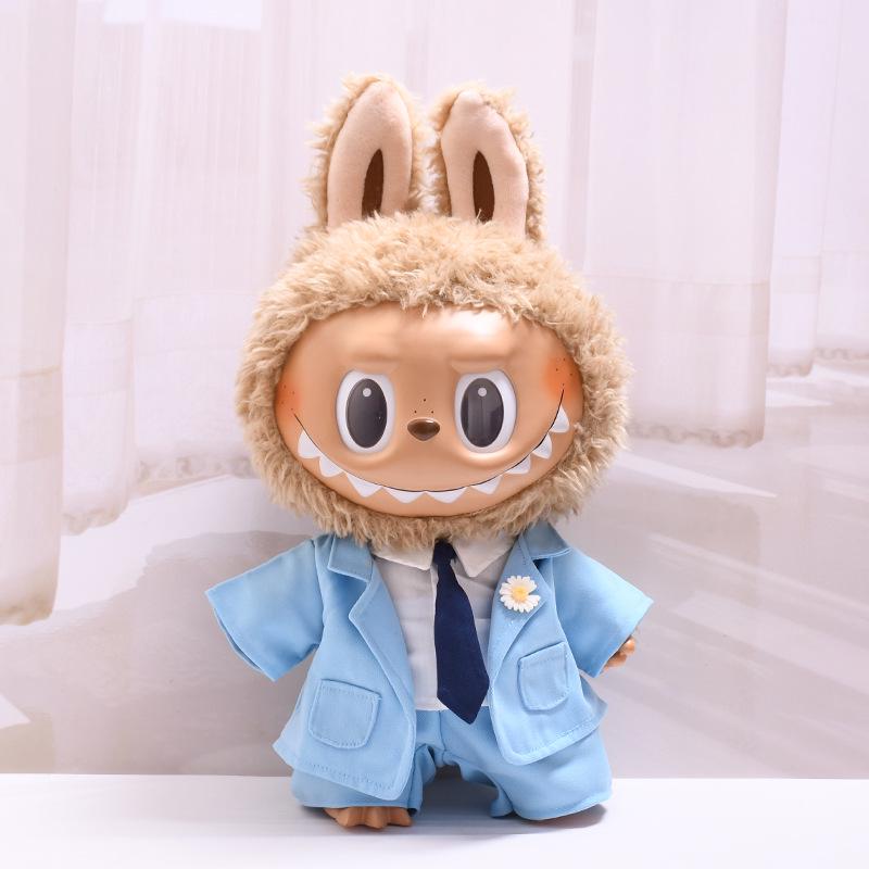 38cm Labubu Plush Doll Casual Outfit Set with Hat (Clothes Only)