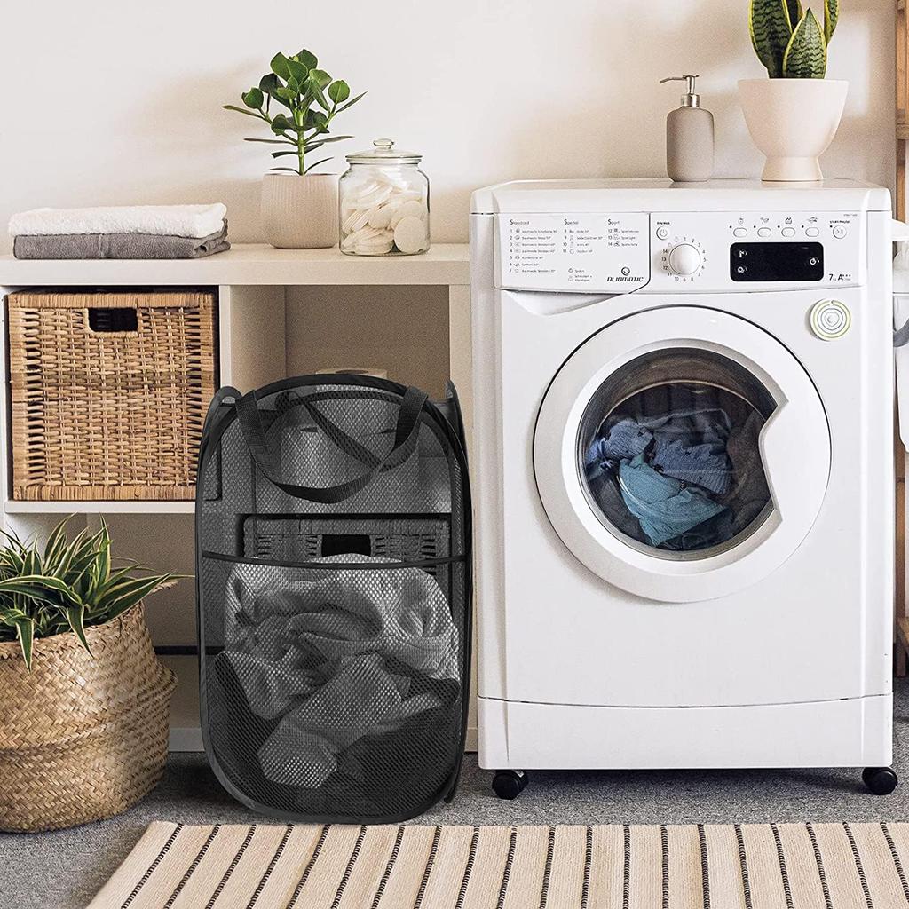 Popup Mesh Laundry Basket Hamper Collapsible And Portable Clothes Washing With Reinforced Carry Handle College Dorm Home Travel