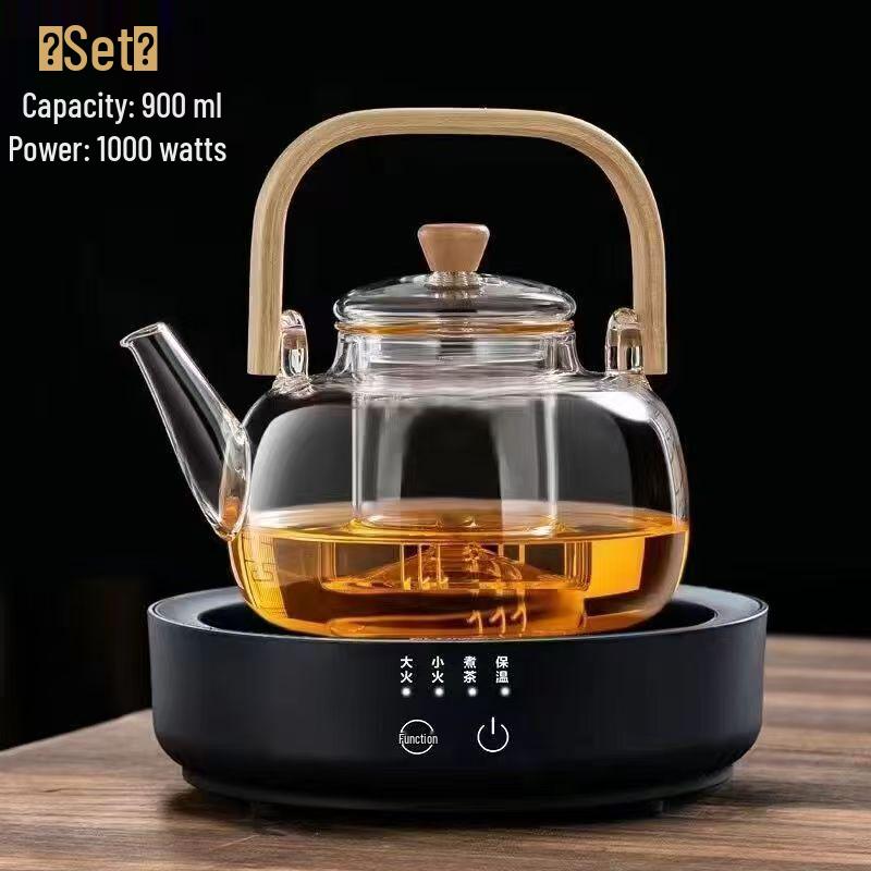 Japanese-Style Handmade High-Temperature Resistant Glass Teapot with Large Bamboo Handle for Brewing