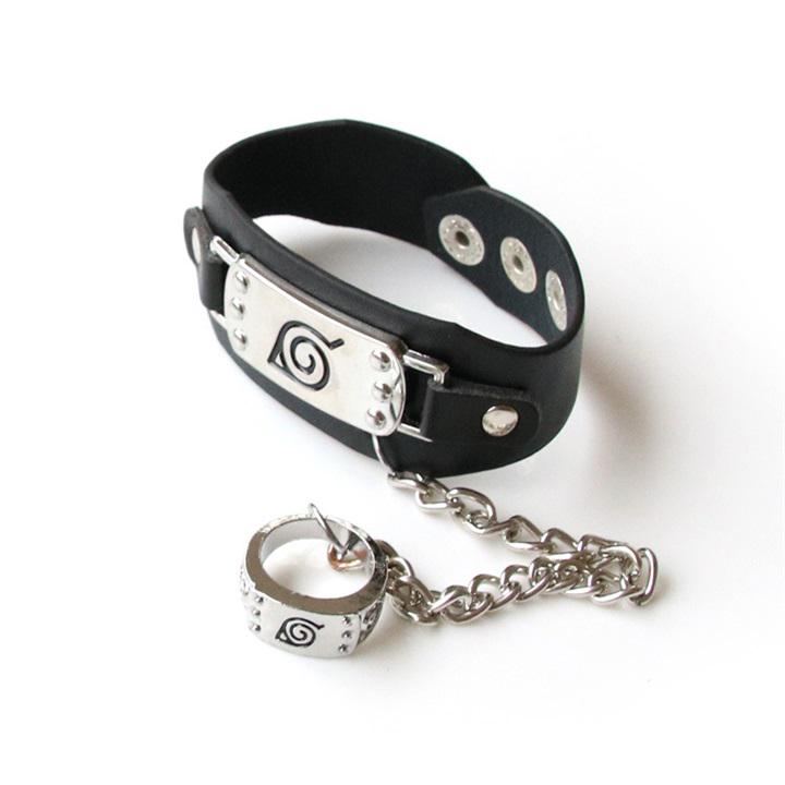 Anime Konoha Sharingan Logo Cuff Bracelet with Ring Cosplay Prop Gift