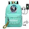 Harajuku Jugendliche Schultaschen Unisex Genshin Impact Reisetaschen USB-aufladbar Oxford Wasserdicht Notizbuch Schulterrucksäcke
