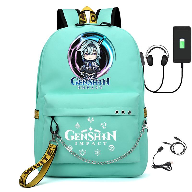 Harajuku Jugendliche Schultaschen Unisex Genshin Impact Reisetaschen USB-aufladbar Oxford Wasserdicht Notizbuch Schulterrucksäcke