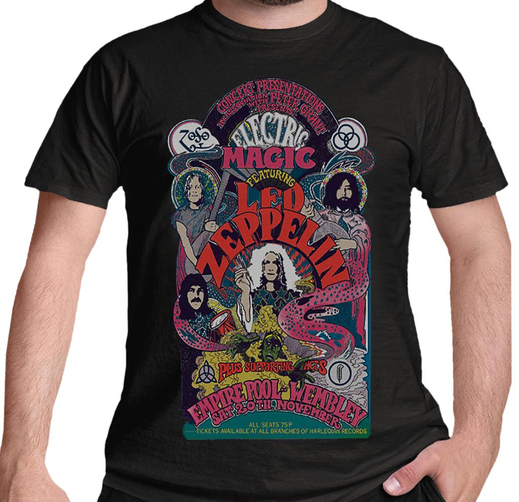 Led Zeppelin T-Shirt Electric Magic Rock Farblogo Schwarz Neu