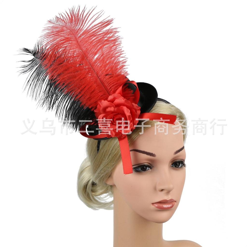 European and American new party dance top hat Jockey Club celebration feather headdress headband flower hair accessories