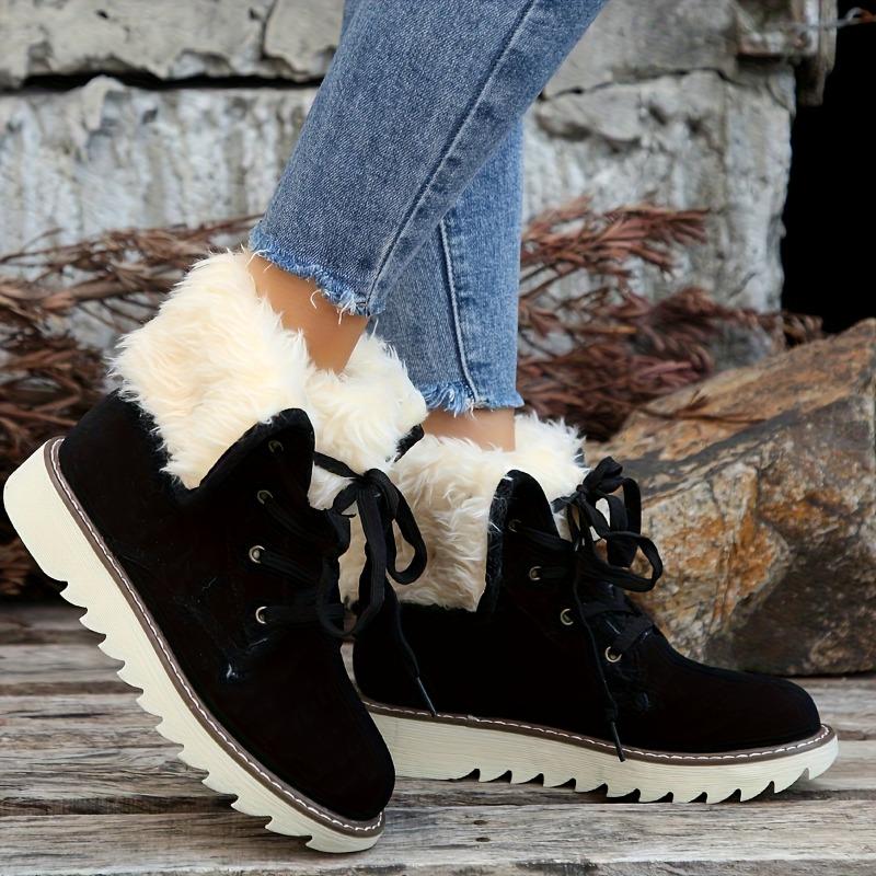 Large Size Mid-calf Snow Boots Women 2025 Fall and Winter Padded Thickened Warm Lace-up Cotton Boots