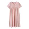 Women's Summer Cotton Lace Nightgown with Chest Pads, Short Sleeve, Mid-Length, Plus Size