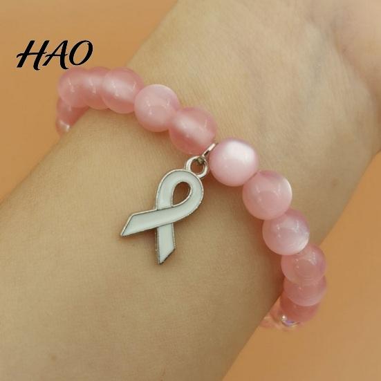 Inspirational Hope Engraved Jewelry Breast Cancer Awareness Bracelets for Women, Ribbon Women Charity Event Souvenir Charm Beaded Elastic Bracelet,