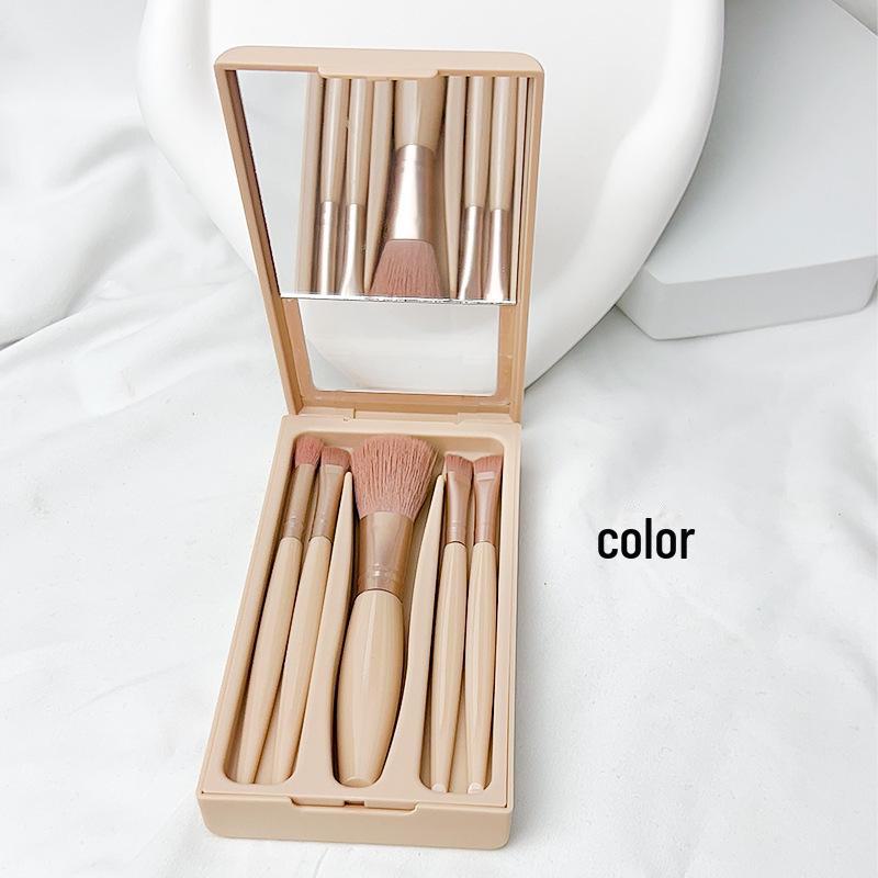 

Портативный набор из 5 кистей для макияжа с зеркалом: Включает в себя кисти для теней для век, губ и румян - новая модель