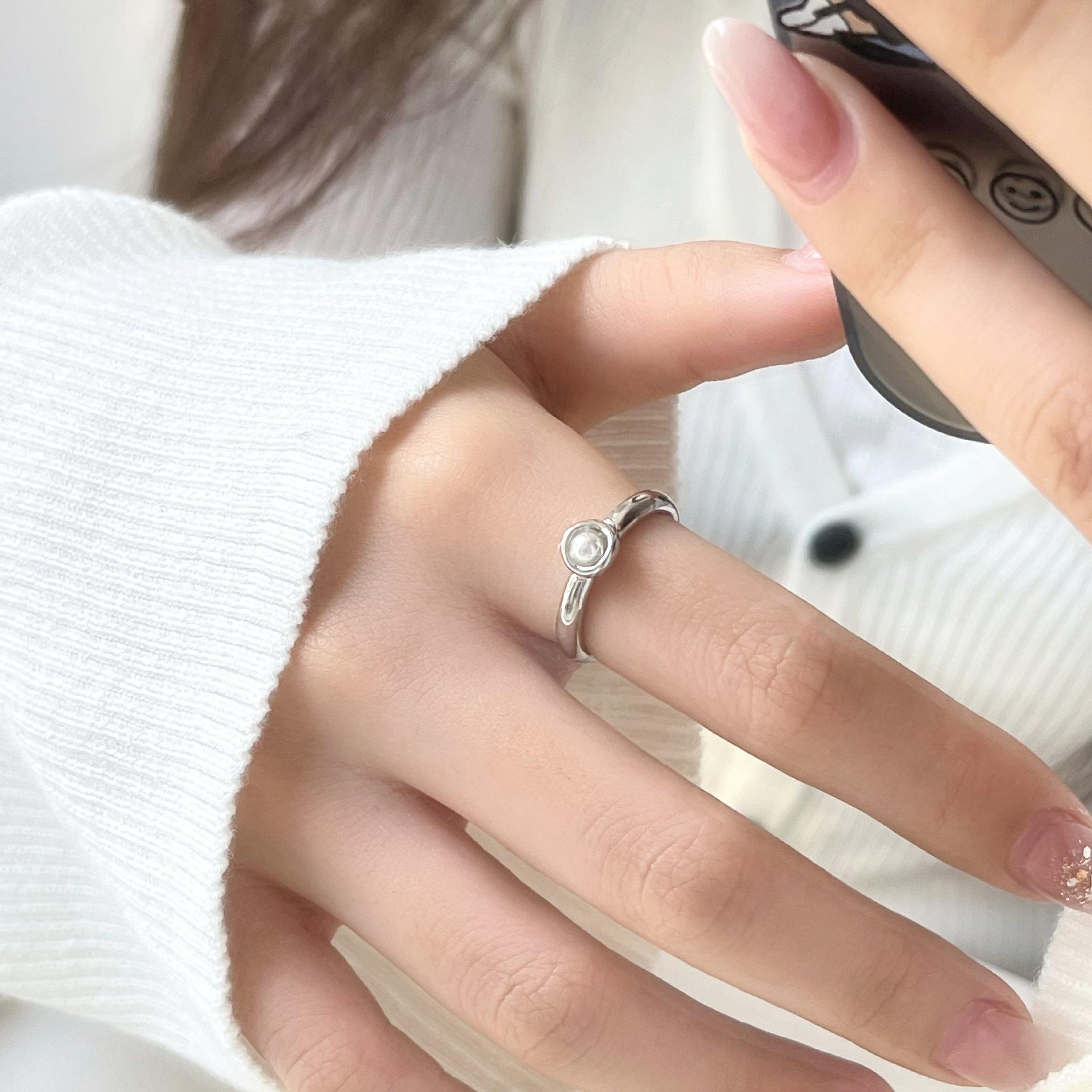 Korean Style Open Oval Pearl Ring - Geometric Light Luxury Adjustable