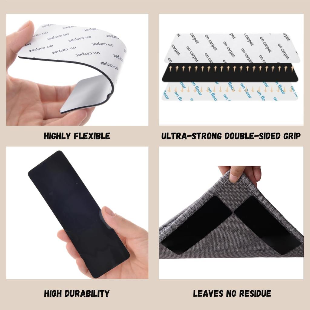 12-Pack Gripper for Rug for Hardwood Floors and Tiles: Double-Sided Reble Rug Carpet Tape. Anti-Slip Tape Grips Area Rugs, Non-Slip Rug Pads Prevent