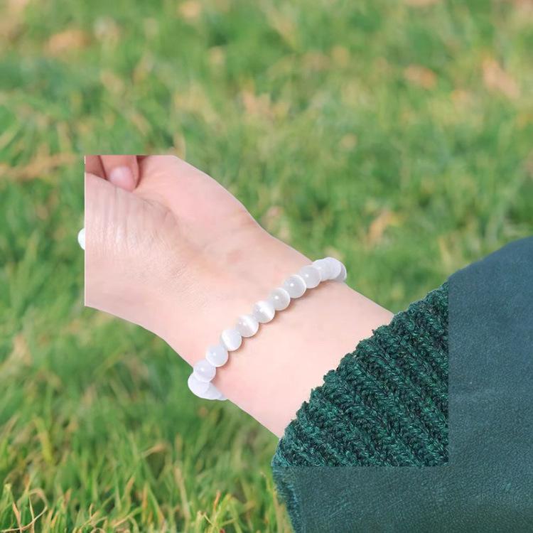 Sky Blue Cat's Eye Bracelet: Round Beads, Fresh Summer Crystal Jewelry for Women and Men