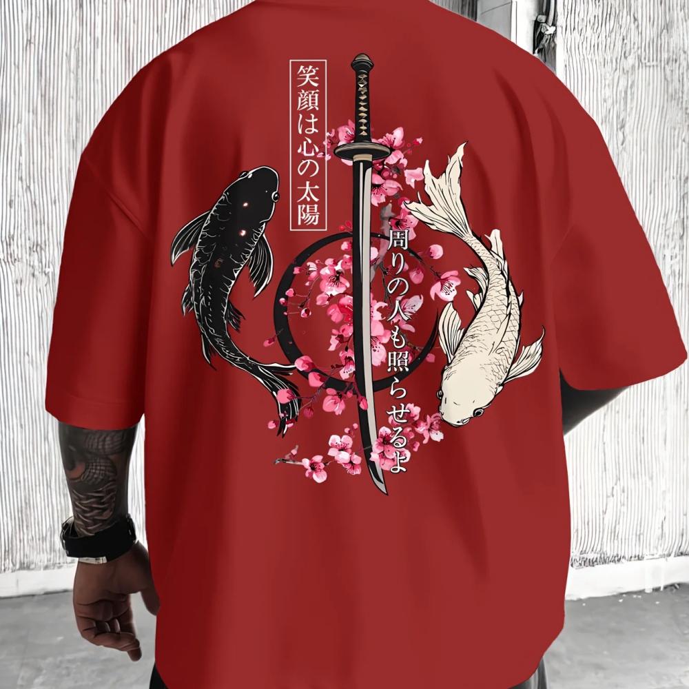 Japanischer Kirschblüten-Print Baumwolle Herren Damen T-Shirt Sommer Herbst Täglich Outdoor Sport Lässig Locker Straße Kurzarm