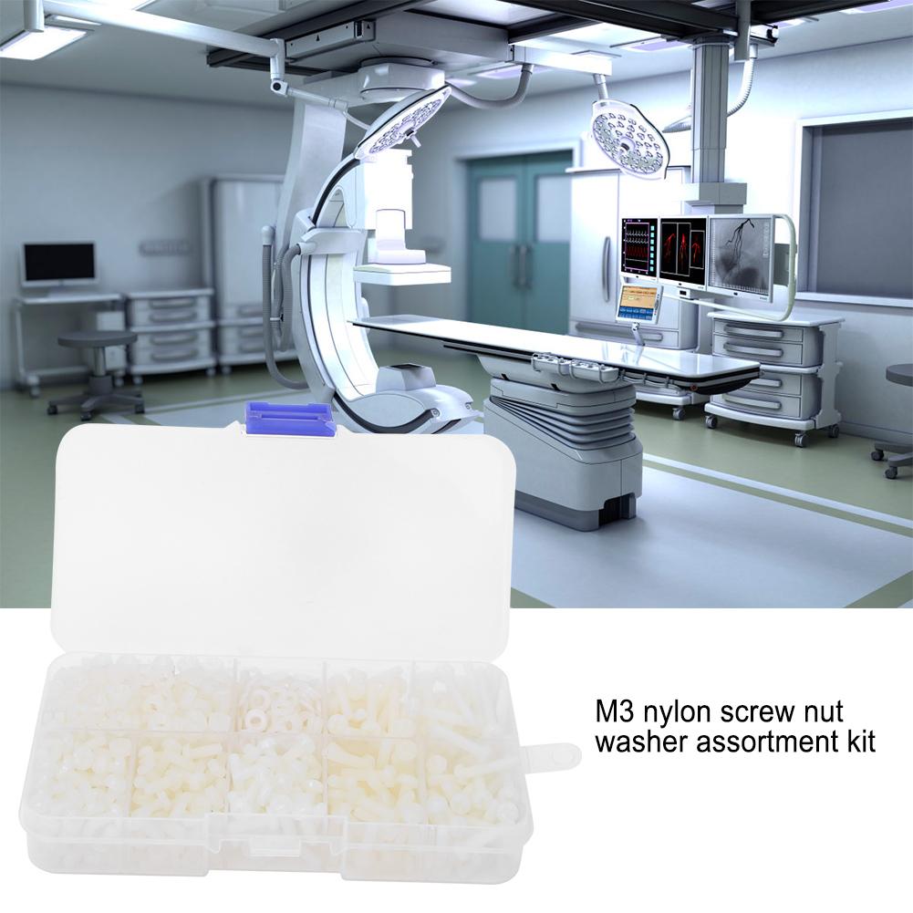 800pcsbox M3 Nylon Screw Nut Washer Combination Kit Fasteners Hardware AccessoriesWhite