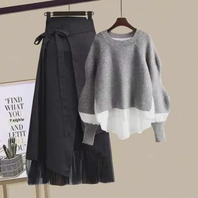 Plus Size Women's Autumn Suits: Stylish Belly-Covering Tops & Slimming Versatile Two-Piece Dresses