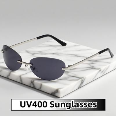 Luxury Frameless Oval UV400 Sunglasses Fashionable Simplicity Street Photography Travel Ultraviolet-proof Shades
