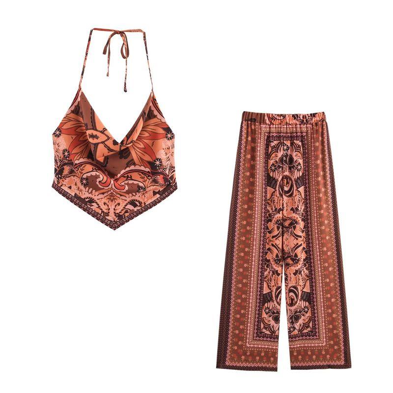 

Kaslead New Women clothes Western Style Fashion Simple Holiday Style Sexy Sling Trousers Two-piece Set Suit L