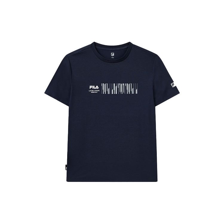 FILA Athletics Logo Printed Knit Short Sleeve T-Shirt Men Tops Dark-Blue A11M121103FNV