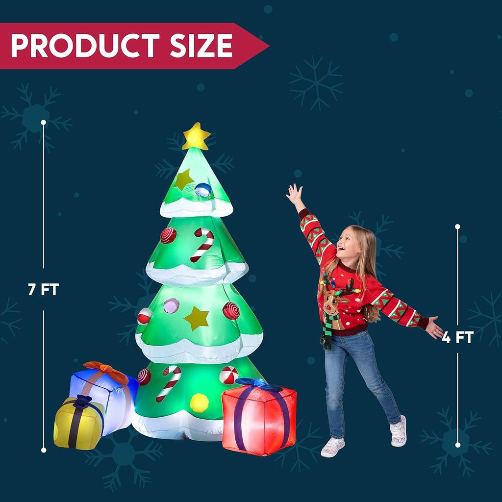 Syncfun 7 FT Christmas Inflatables Christmas Tree Outdoor Decorations with 3 Gift Boxes with Built-in LEDs for Holiday Party