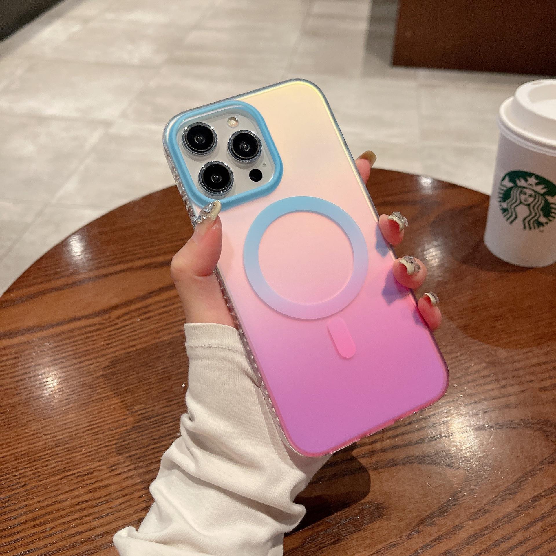 

Подходит для iPhone 16 Магнитный чехол для мобильного телефона с градиентным цветом Лазерный Apple 15 ProMax Матовый 14 Чехол для защиты от падений iPhone11