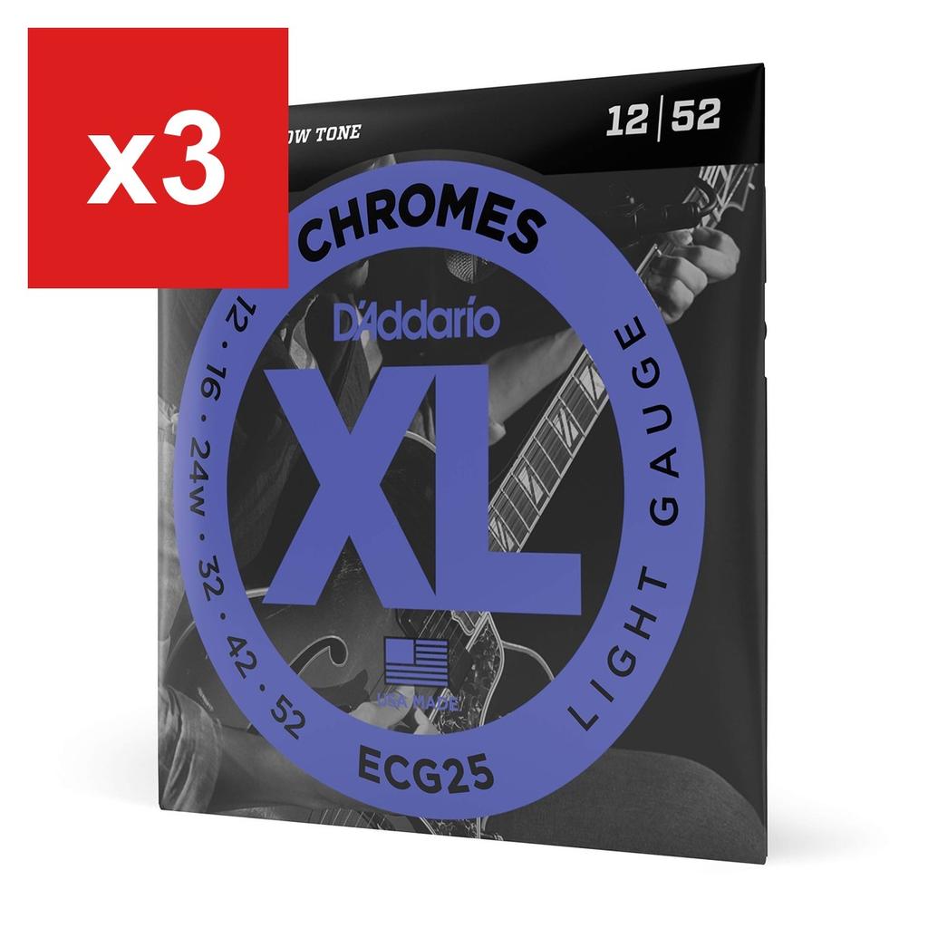 Electric Guitar Strings D'Addario XL Chromes Flatwound, Light (.012-.052) ECG25
