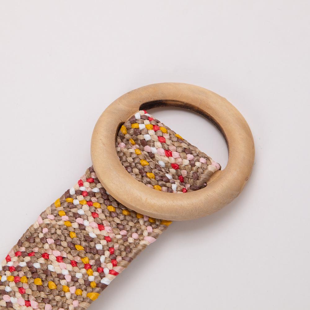 Bohemian Round Wood Buckle Elastic Woven Waist Belt for Women - Summer Dress Accessory