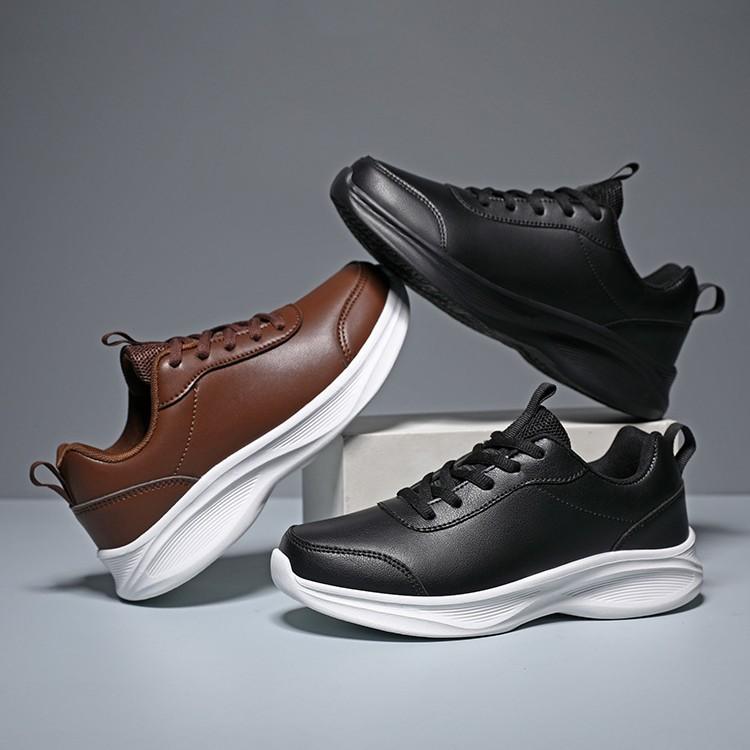 Microfiber Leather Shoes Pure Black Lightweight Sports Shoes Low-top Couple Shoes Large Size Casual Walking Running Shoes